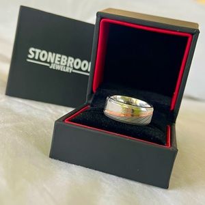 Men’s Damascus Steel wedding ring with rose gold inlay size 7